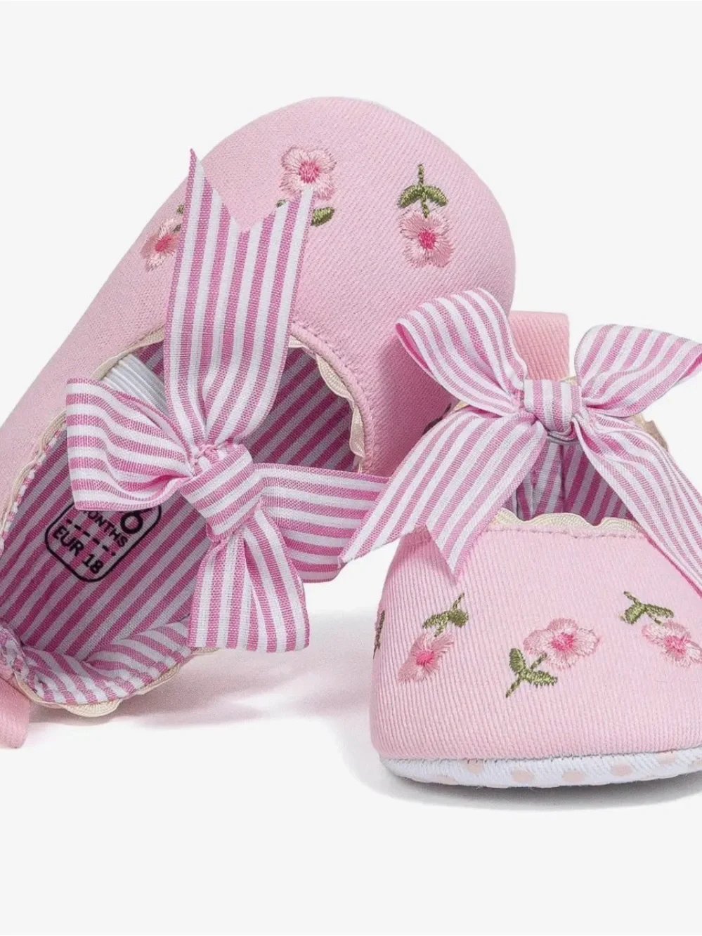 Embroidered Girls Baby Shoes With Front Bow